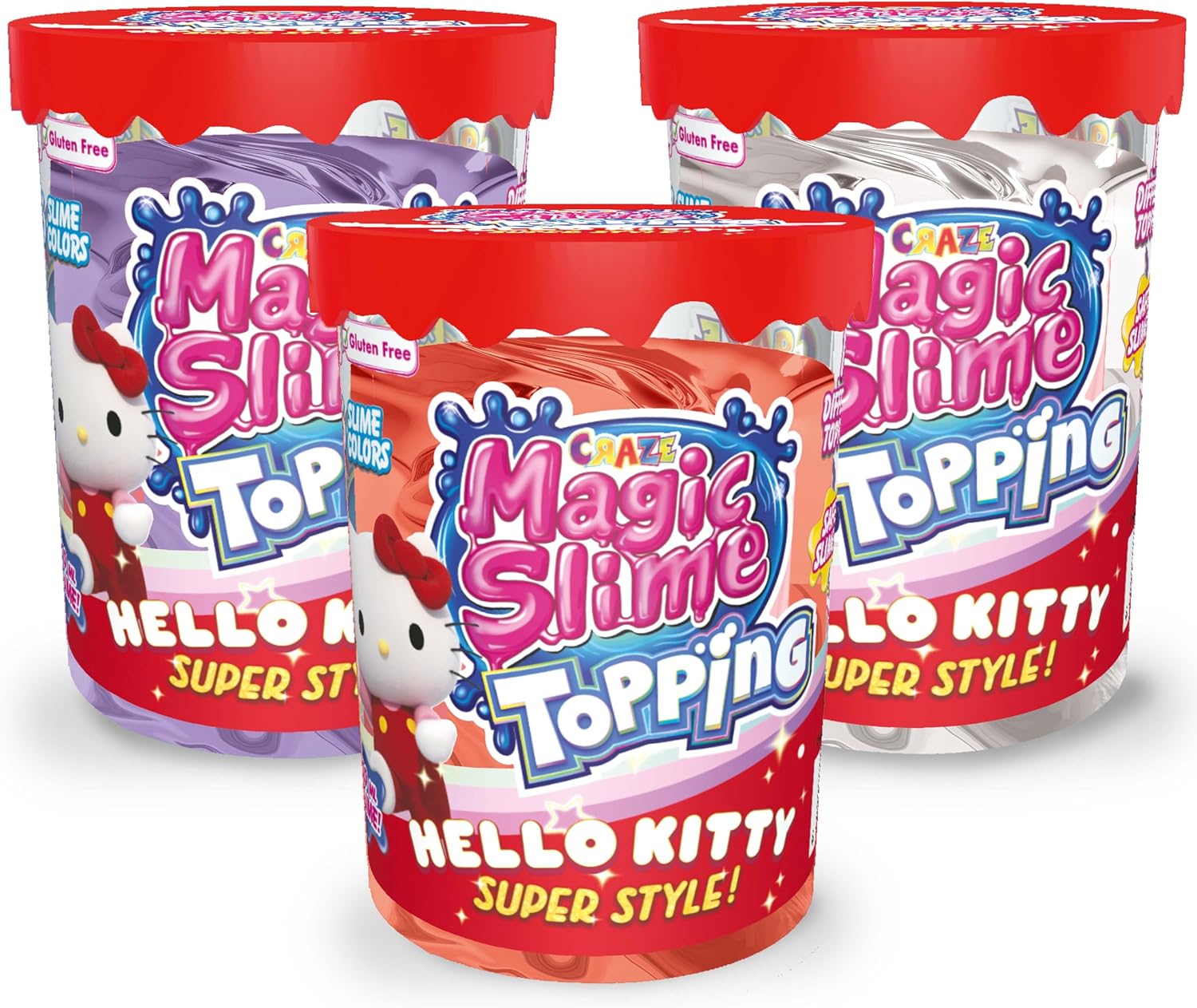 CRAZE MAGIC SLIME Topping Hello Kitty Fantasy Bundle of 3 - Slime Kit for Kids, 3x 70 ml Box with Glitter and Toppings, Putty Style slime Toy for Creative Play