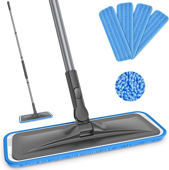 BPAWA Microfibre Mops for Cleaning Floors: Flat Mop with 4 Washable Pads