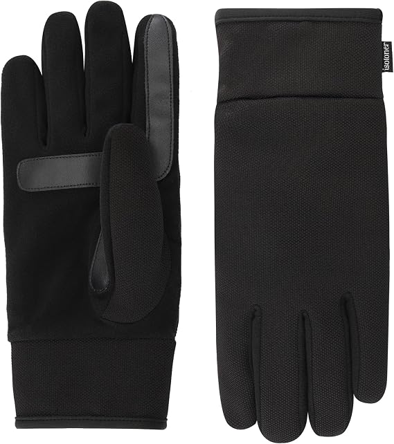 isotoner Mens Tech Stretch Touchscreen Texting Double Lined Cold Weather Gloves with Water Repellent Technology