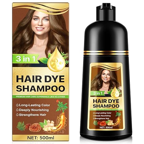 Hair Dye Shampoo 3 in 1 500 ml Hair Dye Shampoo Hair Colouring for Grey Hair Hair Colour Shampoo Instant Hair Shampoo for Men Women (Chestnut Brown)