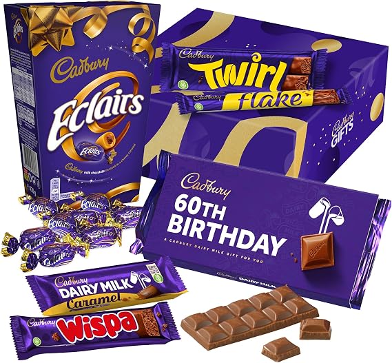 Cadbury "Happy 60th Birthday" Chocolate Gift - Full Size Cadbury Chocolate Bars including Flake, Caramel, Twirl, Dairy Milk and More.