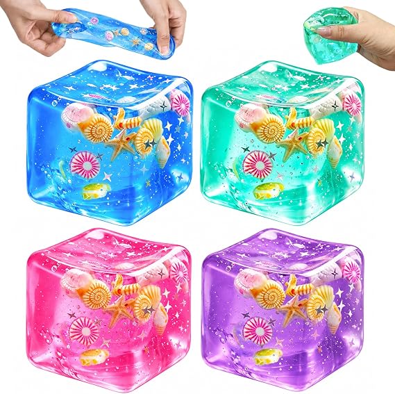 4 Pcs Squishy Cubes, Ocean Shells Cube Squishys Fidget Toys
