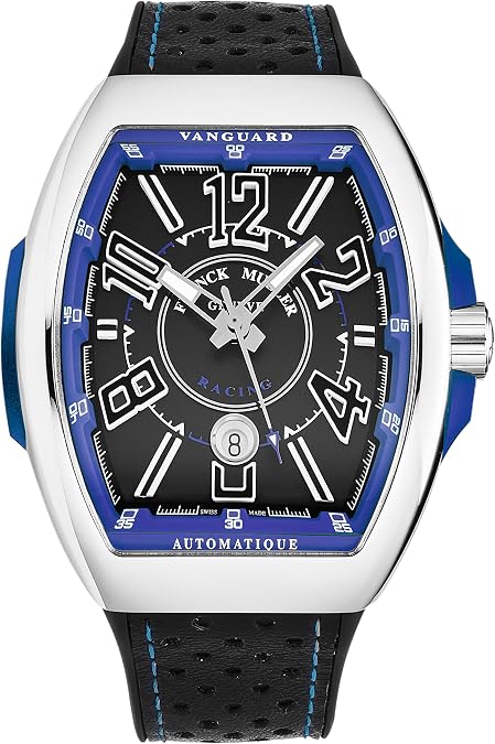 Franck Muller Men's 'Vanguard Racing' Black Dial Black Rubber with Leather Insert Strap Automatic Watch 45SCRACINGBLKBU