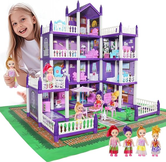 PuppenhausSpielzeug Mädchen 3 4 5 6 7 8 JahreDollhouse Mädchen DIY Haus mit Zubehör und PuppenGeschenk für Mädchen Kinder 3 4 5 6 7 8 Jahre