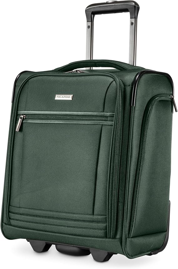 Ricardo Avalon 28L Under the Seat Carry On Luggage Sustainable Travel Bag, Compact Suitcase with Wheels, Travel Essentials for Short Trips, Fits Under Seat, 16-inch (Juniper Green, Small)
