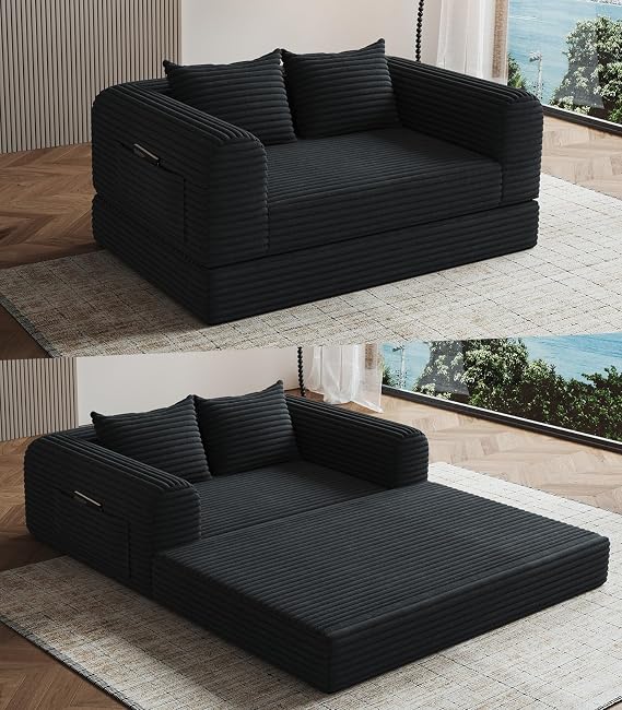 Versatile 2 in 1 Boneless Armchair Chaise Lounge Chair Indoor, Convertible Sleeper Chairs Couch Folding Sofa Bed Oversized Comfy Futon Floor Sofa BeanBag for Reading Nook Living Room Bedroom