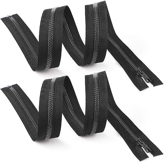 AMORNPHAN 2PCS 12 Inch #5 Black Separating Bottom Molded Zippers Plastic Teeth Bulk Fastener Heavy Duty for Sewing Coats Jacket Bags Crafts Type Left Sided (12" 2Pcs)