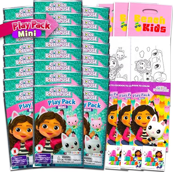 Gabby's Dollhouse Party Favors for Kids Bundle - 24 Mini Activity Packs | Gabby Mini Play Packs with Coloring Books, Stickers, Goodie Bags, More | Bulk Gabbys Dollhouse Birthday Party Supplies