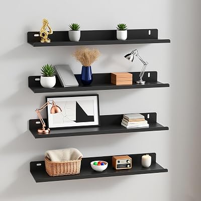 BEAUTME 4 Pack Metal Shelves for Wall Storage, 14.5 x 3.9 Floating Bookshelves, Display Floating Shelf Organizer for Bathroom,Bedroom,Living Room,Kitchen,Room Decor,Screw Mounted,Requires Drilling