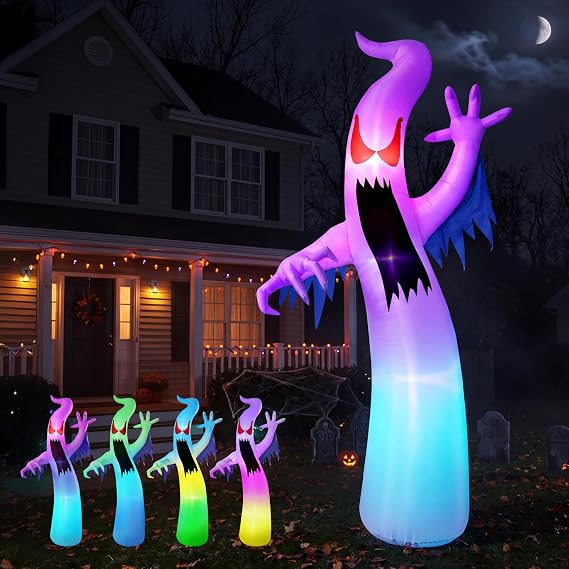 Joiedomi 12 FT Tall Halloween Inflatables Outdoor Decorations, Inflatable Ghost Halloween Decor Outdoor, Ghost Blow Ups for Yard with Blue Ice LEDs for Outside Decorations