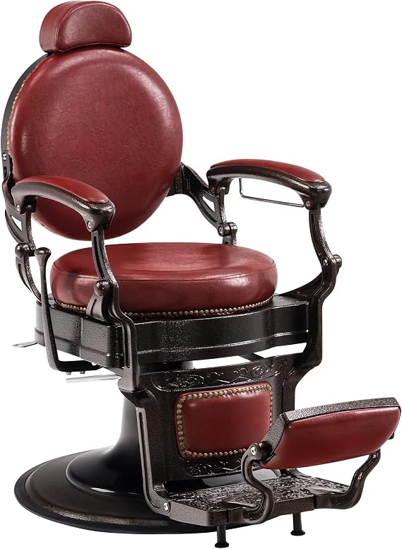 BarberPub Heavy Duty Vintage Barber Chair for Hair Stylist, 9201 (Red) | PVC Leather, Hydraulic Pump, 660 lbs Capacity, Hair Styling Equipment
