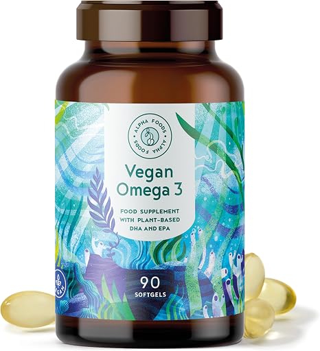 Omega 3 Vegan High Dose of Algae Oil 1500 mg per Daily Dose with EPA 225 mg and DHA 450 mg 90 Vegan Softgel Capsules Easy to Swallow Suitable for Vegans Sustainable Alpha Foods