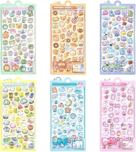 6 Pcs 3D Stickers Puffy Stickers for Teenager, Cute Animal Design Cartoon Mini Sticker, Suitable as Rewards and Decorations, Creative Gift for Phone Case Notebook Scrapbook