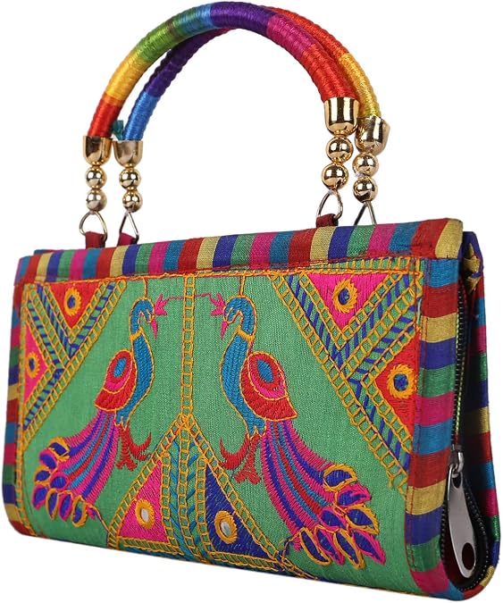 Craft Trade Cotton Embroidered Clutch Purse (10 x 7 Inches) and (10 x 5 Inches) Ethnic Handbag Evening Clutch for Women