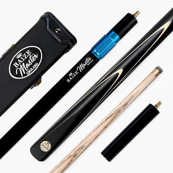 Centurion 58 Inch ¾ Joint Snooker and Pool Cue and Case Set with 9.5mm Pro Impact Hybrid Medium Tip, Deluxe Black Hard Case, Long Telescopic Extension and Mini Butt
