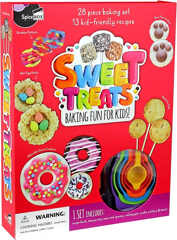 SpiceBox Kids Baking Set Bake Cooking Kit, Children's Activity Kit DIY Baking Toys, Beginner Make and Play Sweet Treats, Cookies, Pie Pops, Pretzels, 13 Sweet Creations
