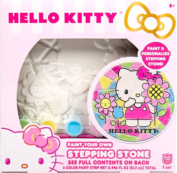 Sanrio Hello Kitty Paint Your Own Stepping Stone, Includes 7 6 Paints & 1 Paintbrush, Cute Gifts for Kids Teens Girls Adults