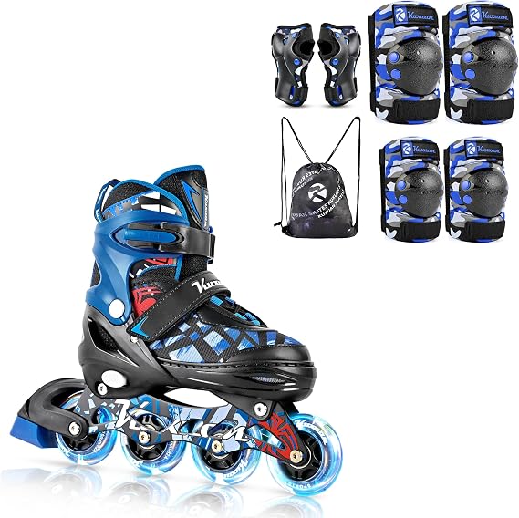 Kuxuan Kids & Youth Inline Skates Size S with Protective Gear Set Size S- Complete Roller Skating Equipment with Knee, Elbow & Wrist Guards for Boys Girls, Ideal for Outdoor Sports