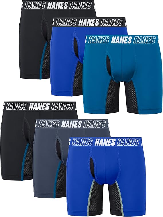 Hanes Boys' Moves Underwear, Anti-chafe Boxer Briefs for Boys, 6-pack
