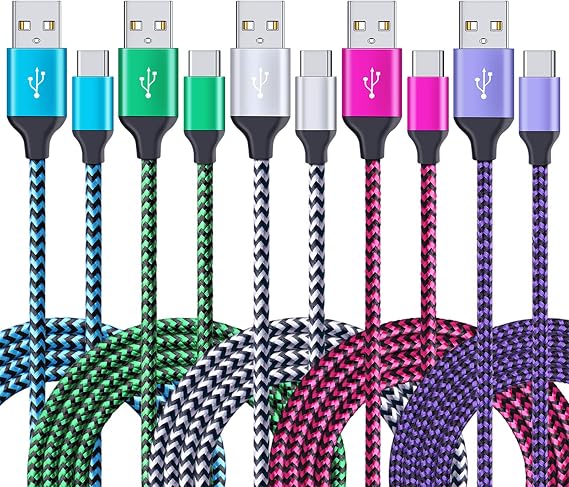 Fast Charger Cable,CIQILY 5Pack 6FT Long Braided Quick Charging Cord,USB Type C Charger Cable for Samsung Galaxy S26 S25 Ultra S24 S23 S22 S21 S20 Plus S8/S9/S10/A16/A15/A14/A13 A33,LG G7/G8/G5/G6/V30
