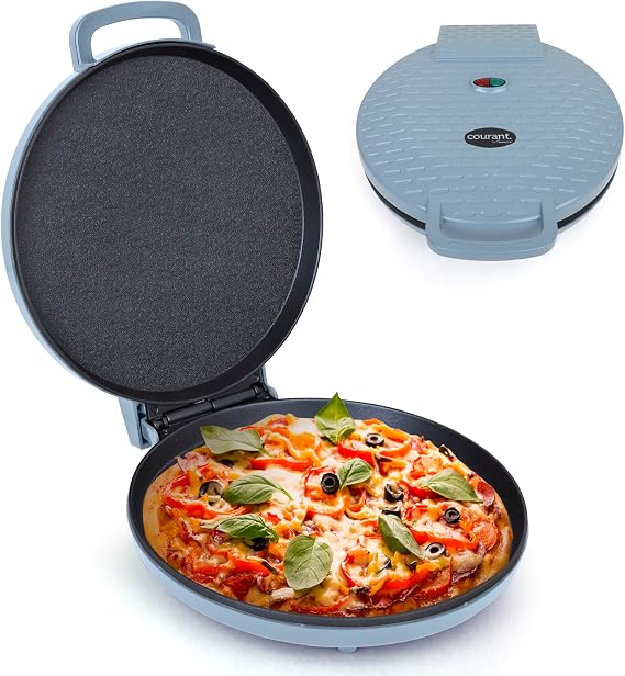 Courant Pizza Maker 12 inch Pizzas Machine, Newly improved Cool-touch Handle Non-Stick plates Pizza oven & CalzoneMaker, Electric Countertop Oven for Home or School, 12 Indoor Grill/Griddle, Teal