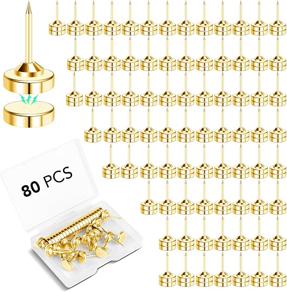 E BAVITE 80 Sets Magnetic Push Pins, Gold Magnet Thumbtack