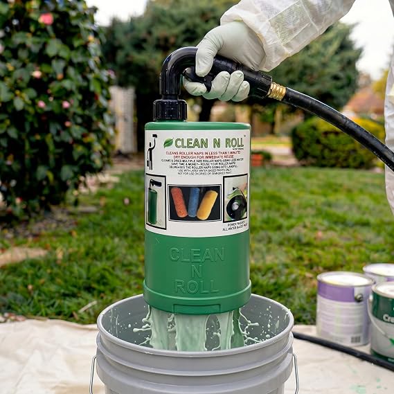 Paint Roller Cleaner for 9 inch Rollers, Wash & Dry in 1 Minute | Paint Roller Cleaning Tool & Spinner Hose Attachment, Splatter-Free, Commercial Grade Reusable Roller Washer