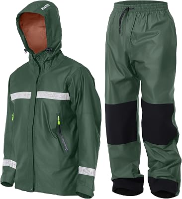 NAVIS MARINE PRO Rain Suit-Waterproof Reflective Jacket & Elastic Pants Combo,Lightweight Breathable Foul Weather Gear