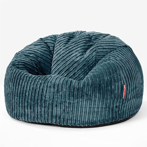 Lounge Pug Classic Cord Bean Bag Chair - Teal Blue - Adult Snuggle Seat Living Room Beanbags