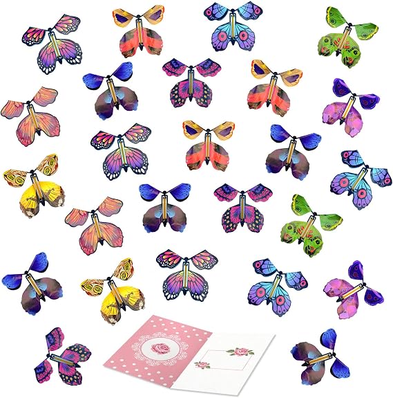 TSHAOUN 25 Magic Flying Butterfly Butterfly Card for Birthday Gifts Wind Up Butterfly Flying Butterfly Card for Birthday (Random Colour)