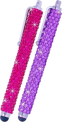 Eco-Fused Universal Bling Stylus Pens - 2 Long Gem Covered Stylus Pens Compatible with All Capacitive Touchscreen DevicesMicrofiber Cleaning Cloth