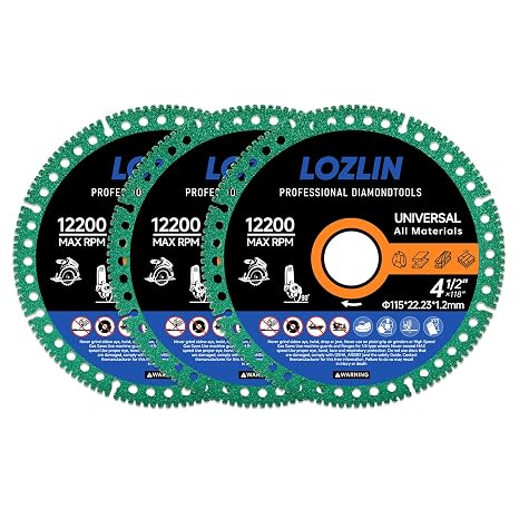LOZLIN 4-1/2 Diamond Cutting Discs 3 Pack, 7/8 Arbor for Tile Stone Marble