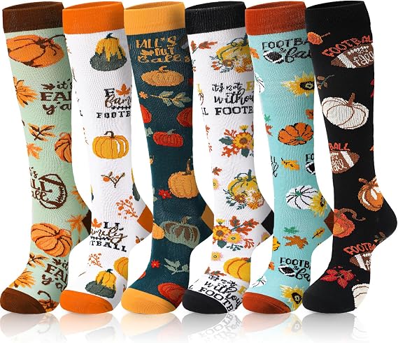 HooLing 6 Pairs Fall Fun Compression Autumn Socks for Women