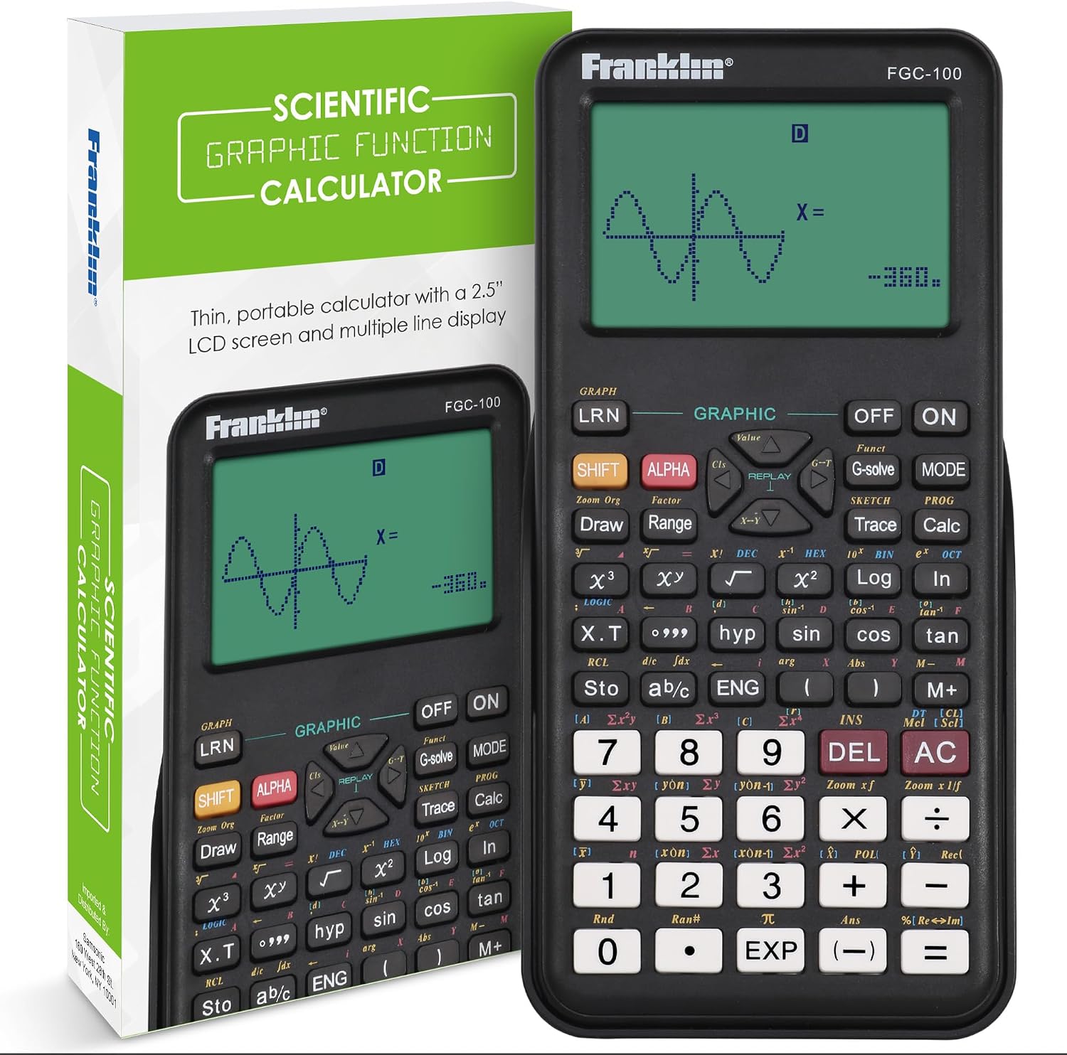Franklin Scientific Graphing Calculator with 3 Working Modes - Scientific Calculator with 20 Graphs - Perfect for Beginners and Advanced Courses with Protective Cover - Black