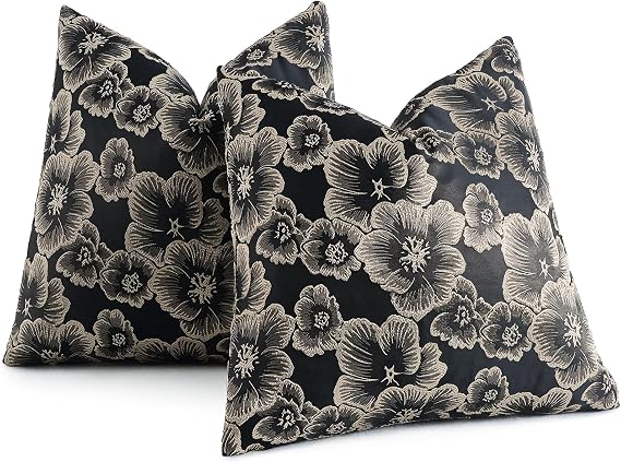 AmHoo Set of 2 Throw Pillow Covers Floral Relief Decorative Emboss Flower Pillows Cover Pillowcase for Sofa Couch Bed 18 x 18-Inch Black