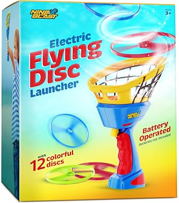 Ninja Blast Flying Disc Launcher for Kids - Christmas Boys Toys Ages 4-8 Year Old - Birthday Gifts for Boy Age 4 5 6 7 8 Years - Outdoor Toys Games Gift - Backyard Toy Activities Ideas - 6-8, 5-7