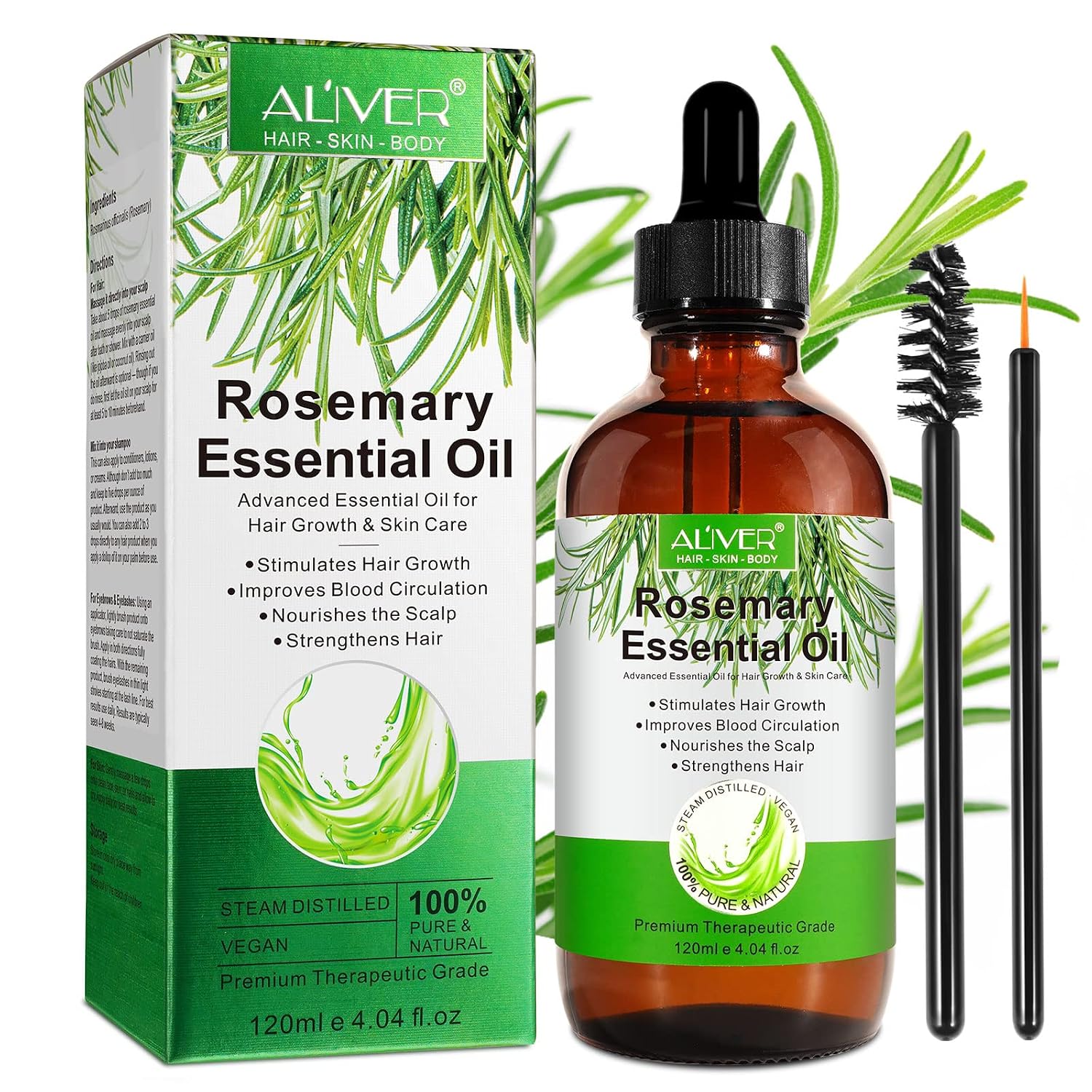 Rosemary Oil Hair Growth 120 ml - 100% Pure Rosemary Oil for Hair Eyelashes Eyebrows Face Skin Care Body Massage Promote Growth Reduce Hair Loss Nourishes the Scalp