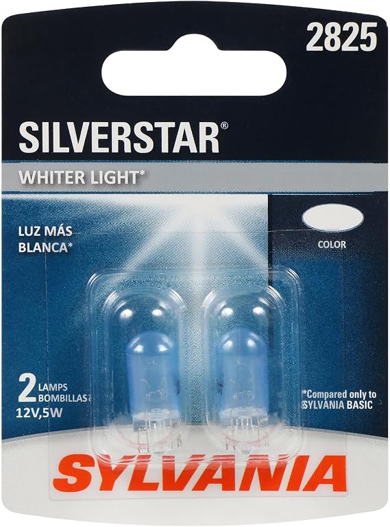 SYLVANIA 2825 SilverStar Mini Bulb, Interior Lighting, 1 Bulb | Brighter and Whiter Light for a Crisp, Clean Upgraded Look, Sleek Styling with Enhanced Nighttime Visibility