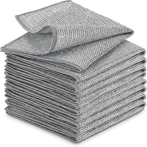 10 Pcs Double Layer Stainless Steel Scourers, 20x20cm Wire Dishwashing Cloths, Non Scratch Dish Cloths, Reusable Kitchen Cleaning Rags steel wool cleaning cloth for Pots, Pans, Sinks & Ovens (Silver)