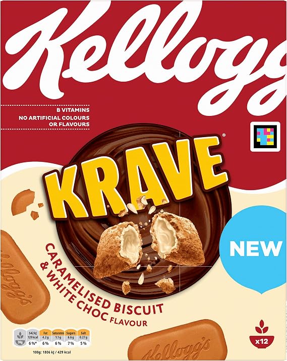 Kellogg's Krave Caramelised Biscuit & White Chocolate Breakfast Cereal 375g