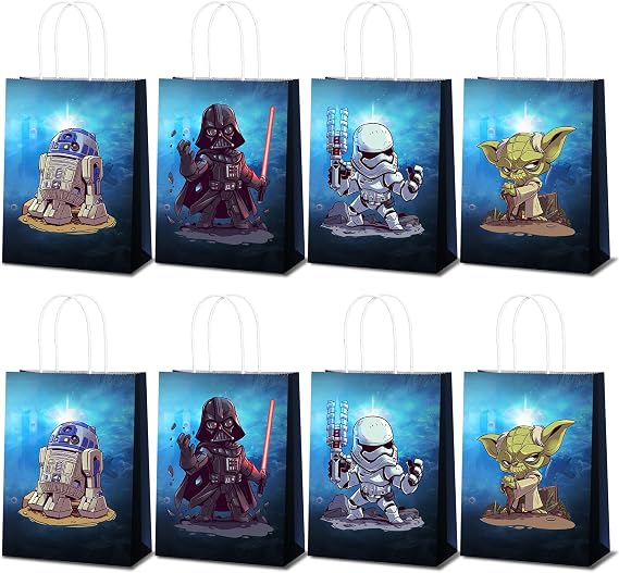 BILITOK The Inspired Party Favor Bags - 16 Pack Galactic Adventure Gift Bags for Birthday Decorations & Supplies (Black)