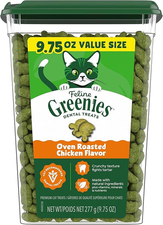 Greenies Feline Natural Dental Cat Treats, Roasted Chicken Flavor, 9.75 oz