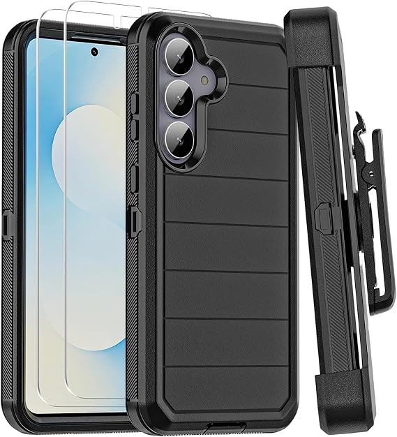 for Samsung Galaxy S25 FE Case with Belt Clip Holster, 2X Screen Protector, Heavy Duty 3-Layer Military Grade Rugged Full Body Shockproof Protection Phone Cover for Galaxy S25 FE 5G (Black)