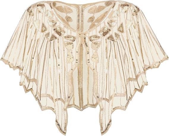 SWEETV Women's 1920s Shawl Wraps,Sequin Beaded Flapper Evening Shawls for women formal/Party/Wedding/Formal/Harlem night