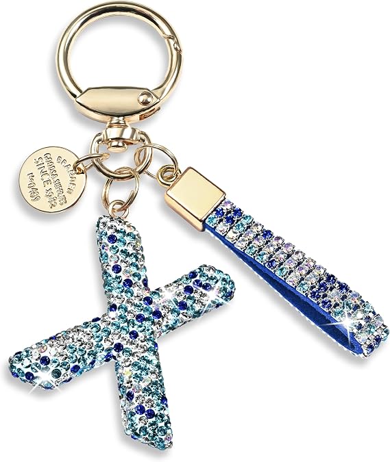 Pink Blue White Initial Letter Keychain Gift for Women Girls Bling Sparkly Cute Backpack Car Key Accessories Lanyard
