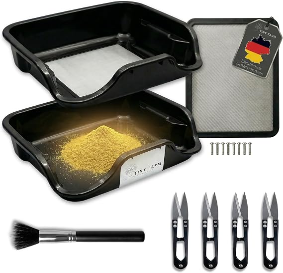Tiny Farm Premium Trim Bin Set with 150 Micron Replacement Strainer, Pollen Sieve, Trimming Tray with Trimming Scissors, Trimming Tray and Dry Sift Sieve, Trim Tray, Harvester Grow (Trim Bin Set +