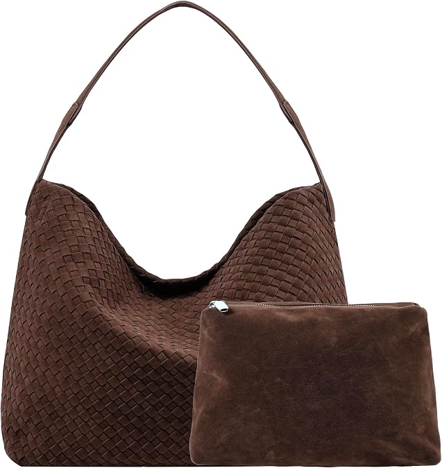 Leather Woven Tote Bag for Women, Vintage Suede Woven Hobo Bag, Large Crossbody Shoulder Slouchy Handbag
