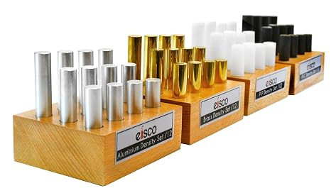 EISCO 48pc Cylindrical Bars Density Super Set - Includes 4 Sets Brass, Aluminum, PVC & Polypropylene Various Lengths Each a Wooden Storage Block Study Mass- Eisco Labs