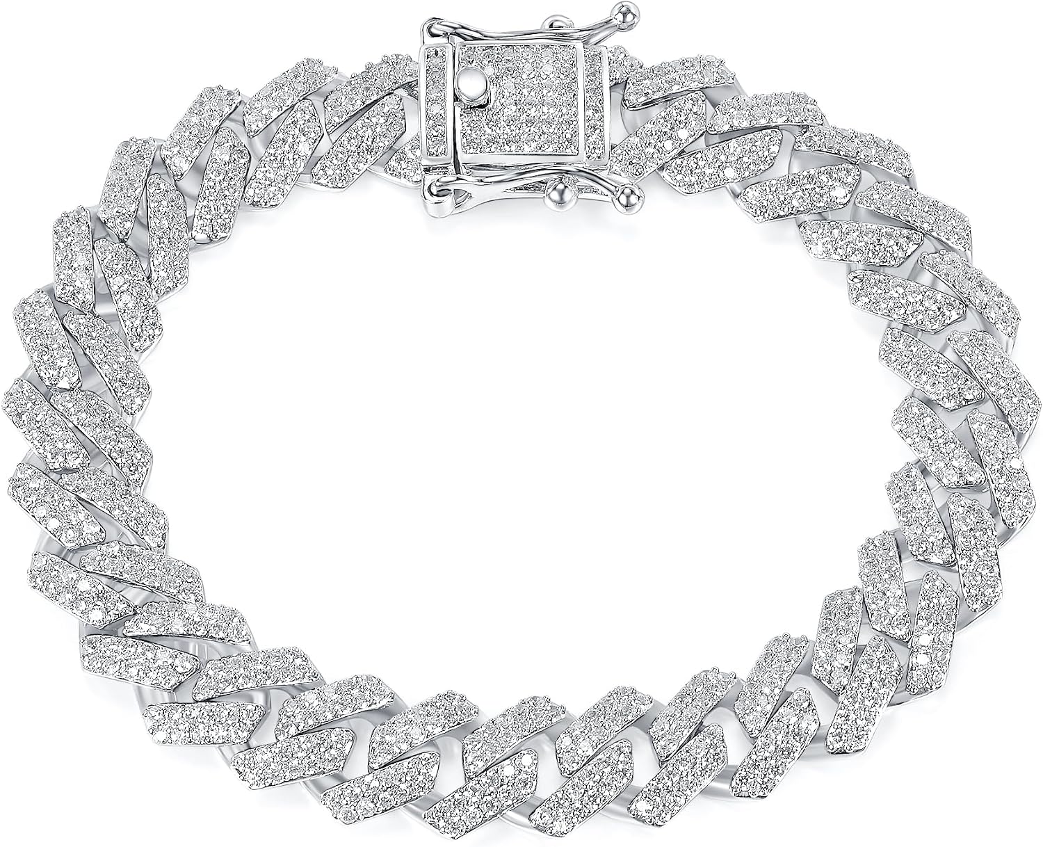 Gemsme Miami Cuban Bracelet for Men Women, 18K WhiteYellow Gold Plated Full Iced Out Cubic Zirconia Cuban Link Chain Hip Hop Bracelet Hip Hop Jewelry