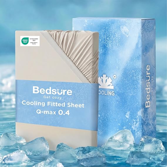 Bedsure Cooling Fitted Sheet Only for Hot Sleeper, King Size, Beige